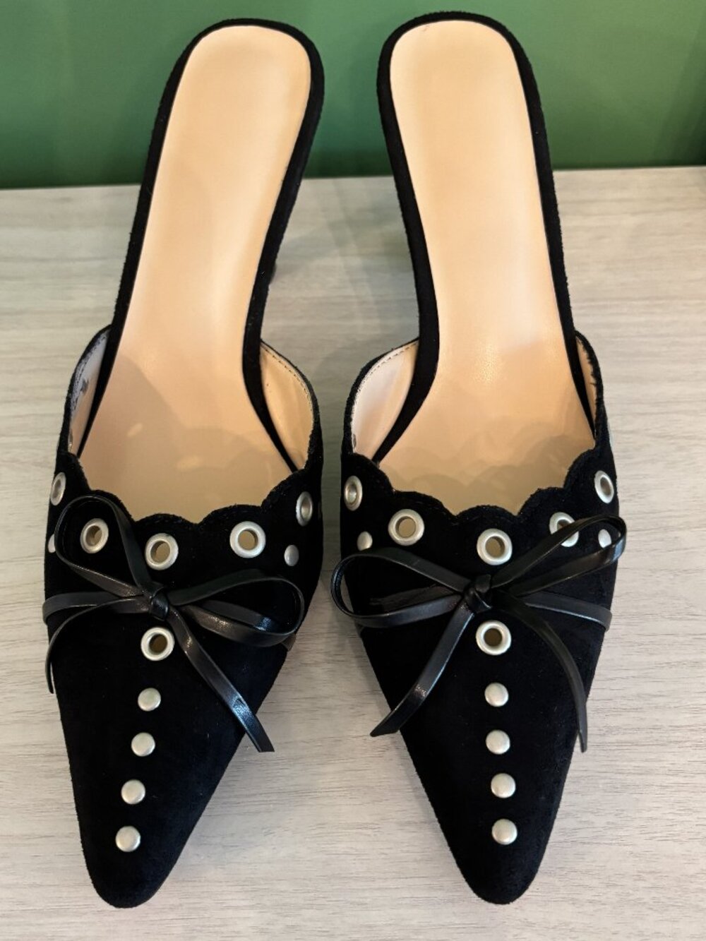 Black Suede Heeled Mules size 38 (7.5) NEW w/o tag